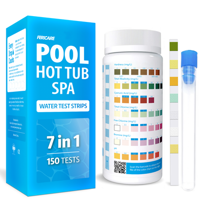 Swimming Pool and SPA Test Strips,Hot Tub Test Strips 7 in 1-150 Accurate Tests for pH, Hardness, Total Chlorine, Total Alkalinity, Cyanuric Acid and Bromine